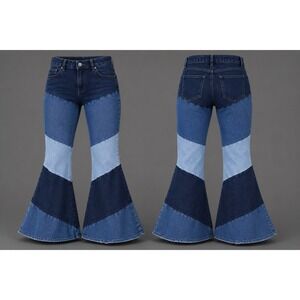 Altered State JEANS Women's LARGE 3 TONE PANTS Flare Denim   (Big Flare) Y2K